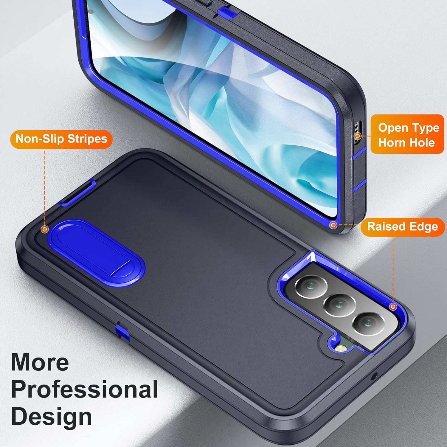 Funda para Samsung Galaxy S22 Plus Galaxy S22+ con funda con función atril, 3 capas de grado militar, funda protectora de silicona resistente a