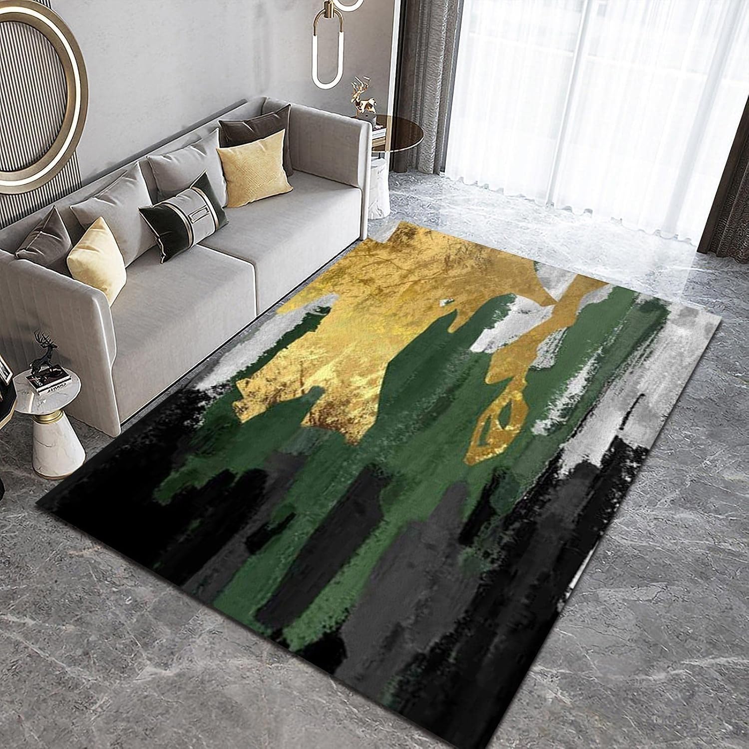 Alfombra moderna para decoración del hogar, alfombra ligera de lujo verde esmeralda, negro, dorado, gris, suave, antideslizante, fácil de limpiar,