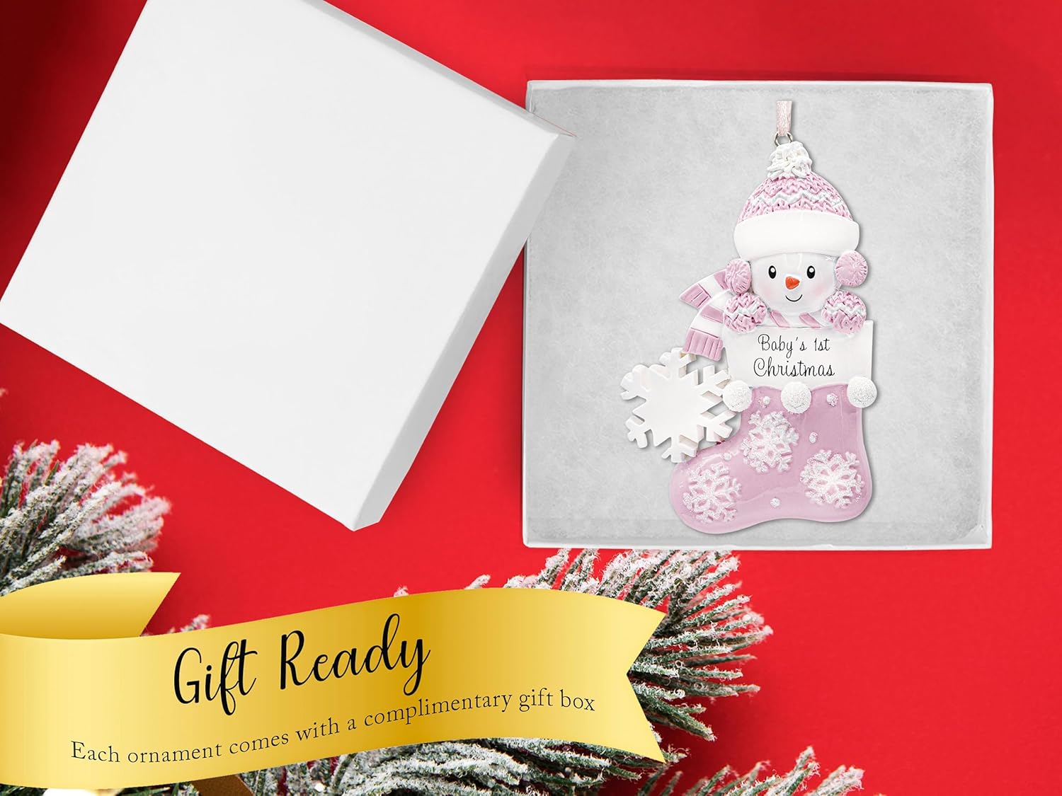 Adorno personalizado para la primera Navidad de mi bebé 2023  Decoración de árbol de Navidad de niña de nieve con calcetín rosa personalizado