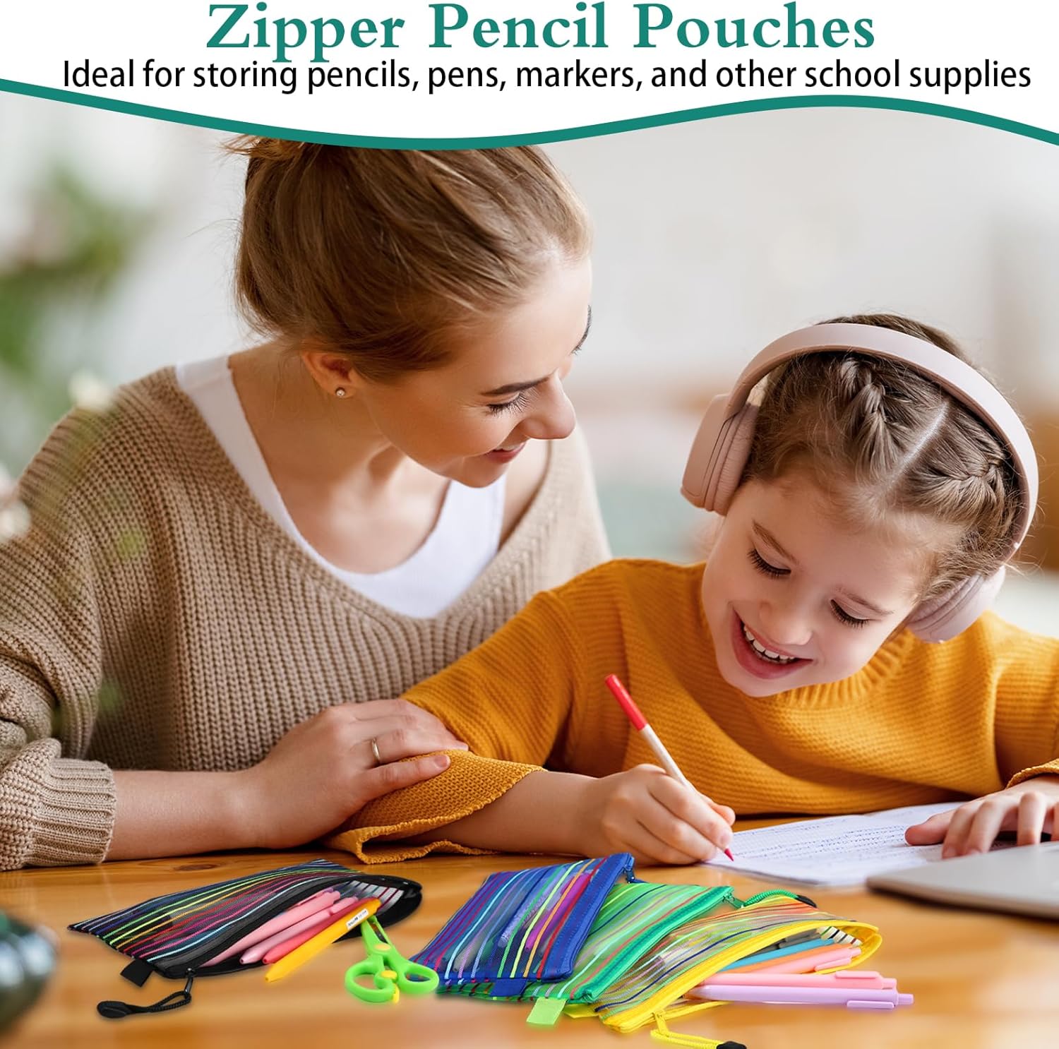 Glenmal Paquete de 16 bolsas de malla con cremallera para lápices, bolsas de almacenamiento multiusos, bolsas de viaje para oficina, aula,