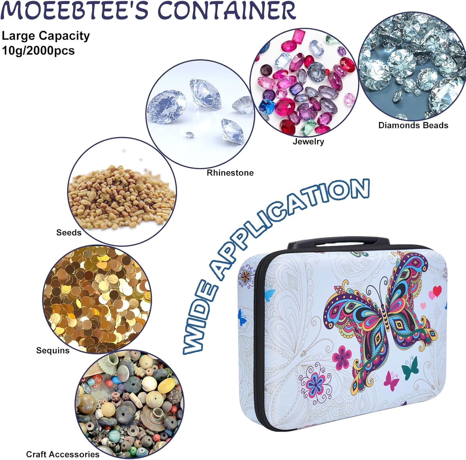 MoeeBtee Contenedores de almacenamiento de pintura de diamante, 60 ranuras para accesorios y herramientas de pintura de diamante, estuche
