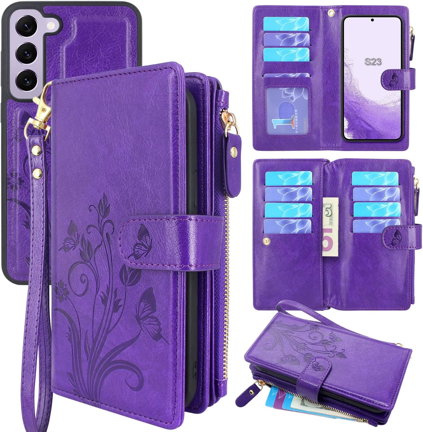 Lacass Funda compatible con Samsung Galaxy S23 5G 2023 12 ranuras para tarjetas Soporte para dinero en efectivo para tarjetas de identificación,
