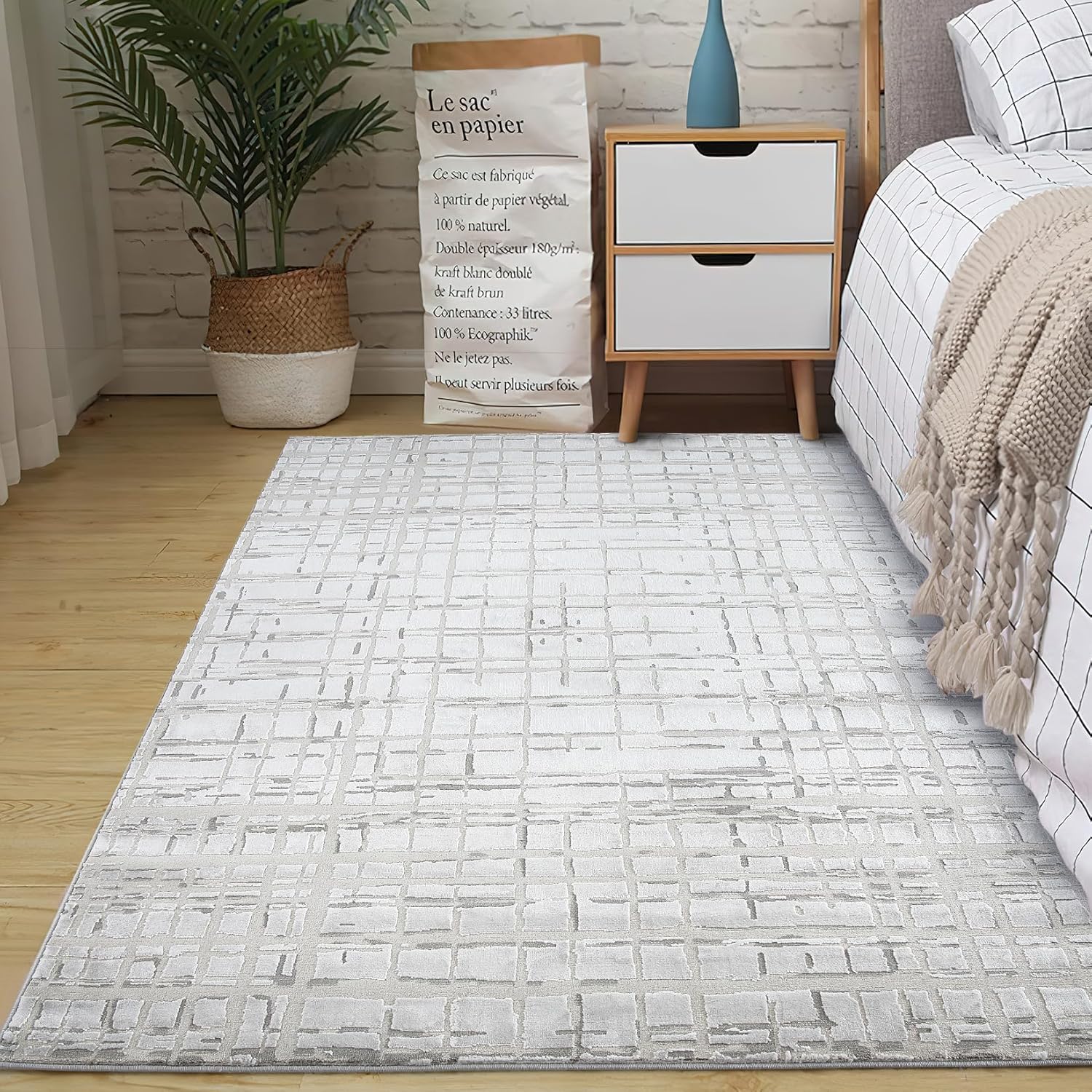 WESTLOOM Alfombra de área de 2 x 3 pies, modernas alfombras abstractas a cuadros, parte trasera de yute antideslizante, ideal para dormitorio, sala