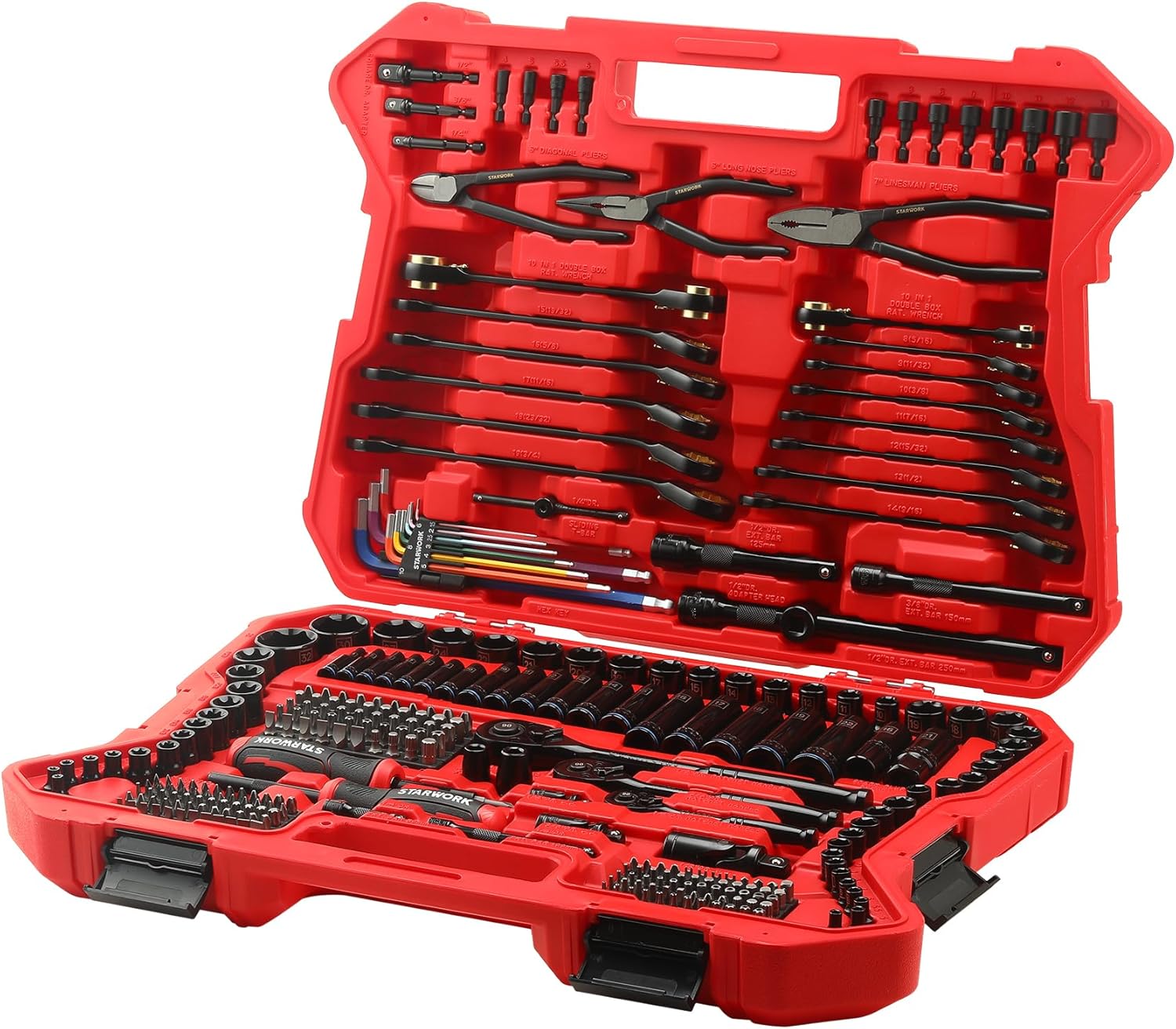 TRUE MECHANIC Juego de herramientas mecánicas de 305 piezas, 120T, llave de trinquete reversible 2 en 1, juego métrico profesional