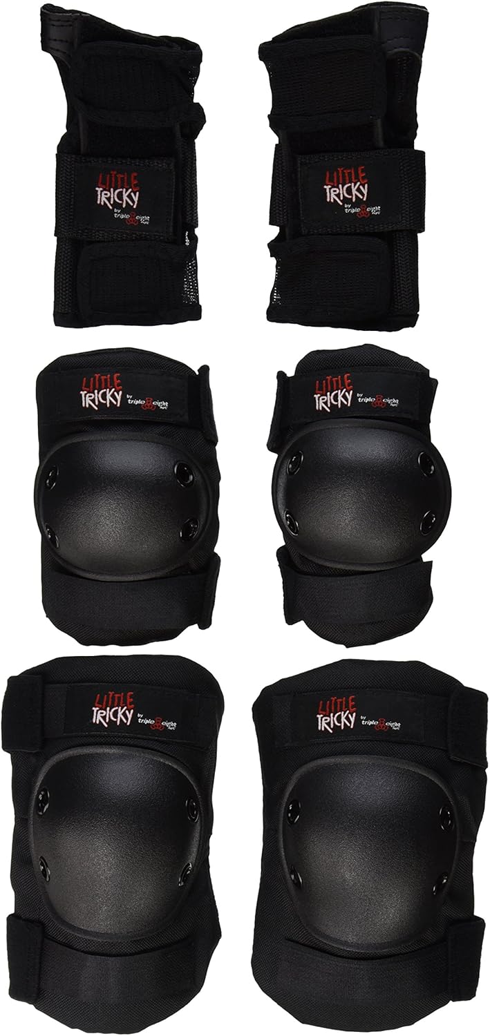 Triple Eight Paquete de protección Little Tricky para jóvenes con DVD instructivo (negro, junior)