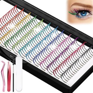 Extensiones de pestañas con purpurina de colores, pestañas individuales, bandeja de pestañas de un solo ojo con pinzas aplicadoras, juego de brochas Extensiones de pestañas con purpurina de colores, pestañas individuales, bandeja de pestañas de un solo ojo con pinzas aplicadoras, juego de brochas