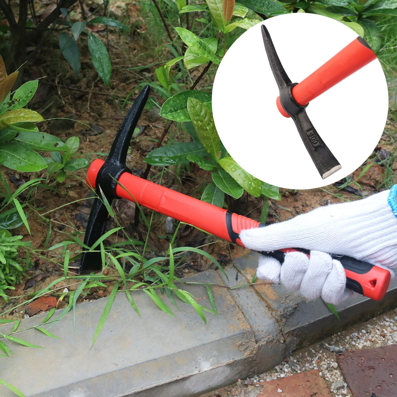 Azada de mattock de 15 pulgadas, hacha forjada de selección de jardín con mango de fibra de vidrio, azada Mattock para aflojar el suelo, jardinería,