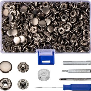 Kit de 120 juegos de broches y cierres de cuero, kit de cierres a presión negros de 0.492in, broches de cuero, broches de metal resistentes con Kit de 120 juegos de broches y cierres de cuero, kit de cierres a presión negros de 0.492in, broches de cuero, broches de metal resistentes con