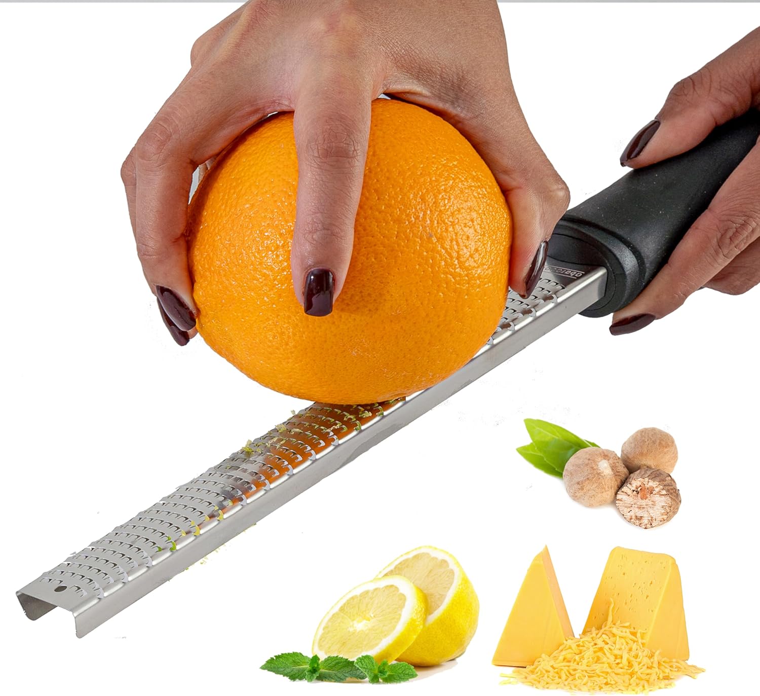 A Bar Above Zester Premium – Rallador de mano resistente para limones, limas, queso parmesano, chocolate, jengibre y más – Herramienta de barra de