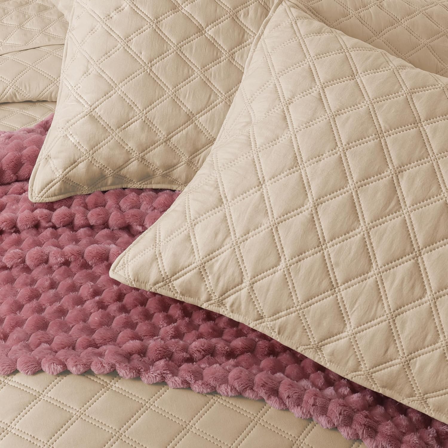 Exclusivo Mezcla Juego de edredón tamaño individual, colcha suave de hueso beige para todas las estaciones, juego de ropa de cama ligero y moderno