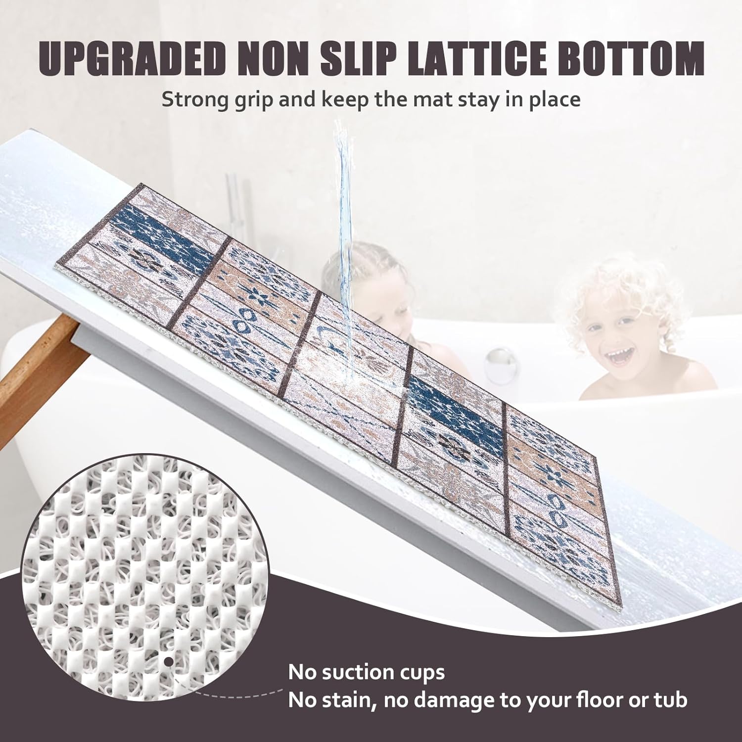 Tapete de ducha cuadrado de 24 x 24 pulgadas, antideslizante para el interior, tapete de ducha para personas mayores, tapete de masaje de pies con