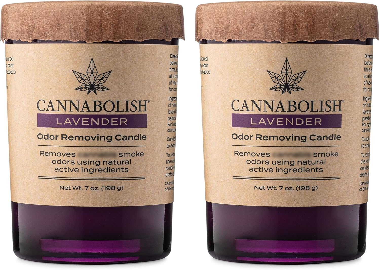 Cannabolish Vela eliminadora de olores de humo de lavanda, 7 onzas, ingredientes naturales (paquete de 2)