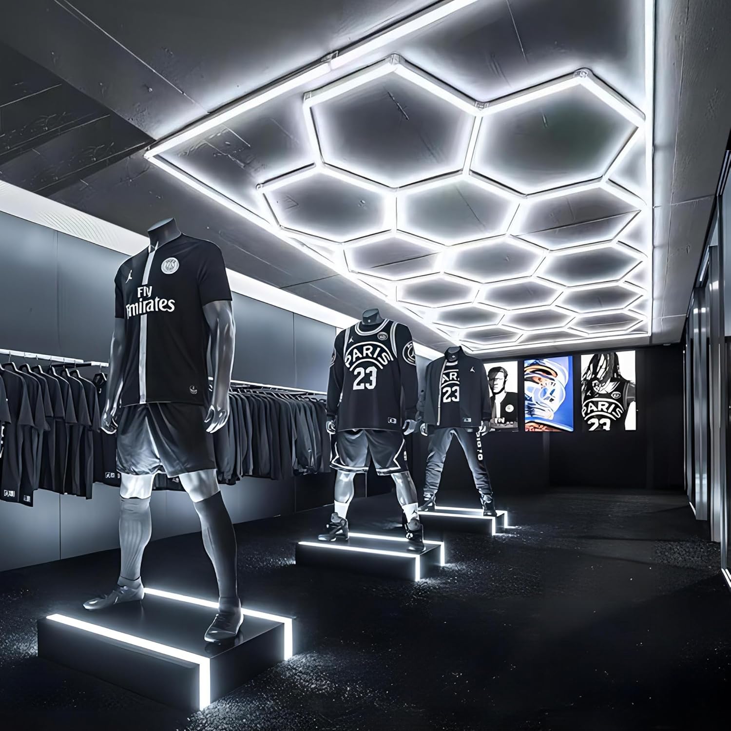 Luz LED hexagonal para garaje, 6500 K, luz hexagonal de 15 luces hexagonales con borde rectangular para garaje, taller, almacén, 60600 lúmenes,