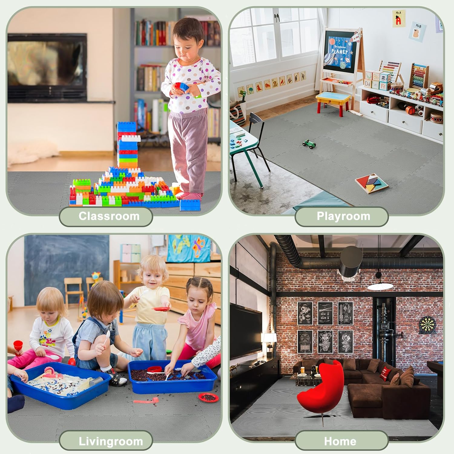 Nuanchu 60 piezas de rompecabezas de espuma para niños, tapete de juego de espuma de color sólido con bordes entrelazados, alfombra de suelo
