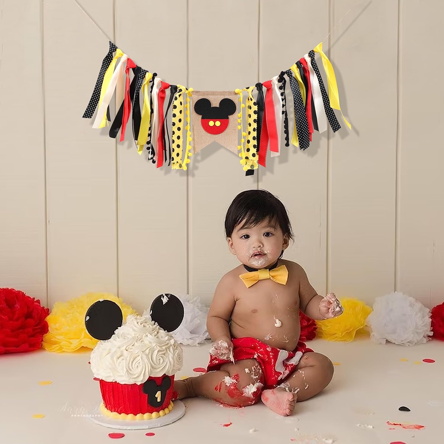 Cartel para silla alta de Mickey Mouse, decoración de cumpleaños de Mickey Mouse, silla alta de primer cumpleaños, cartel de silla alta de Mickey