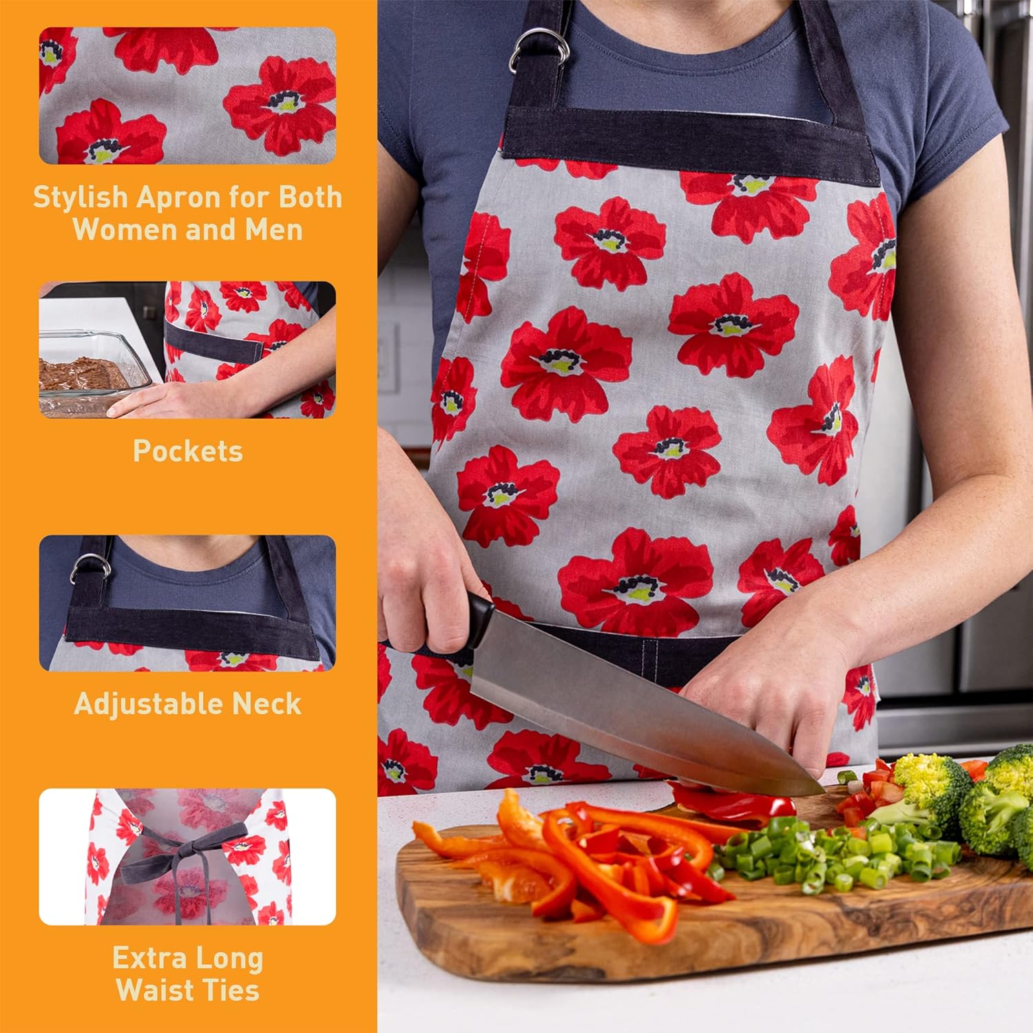MÜkitchen  MÜapron es 100% algodón, elegante delantal de cocina con bolsillos para mujeres y hombres, lavable a máquina y duradero