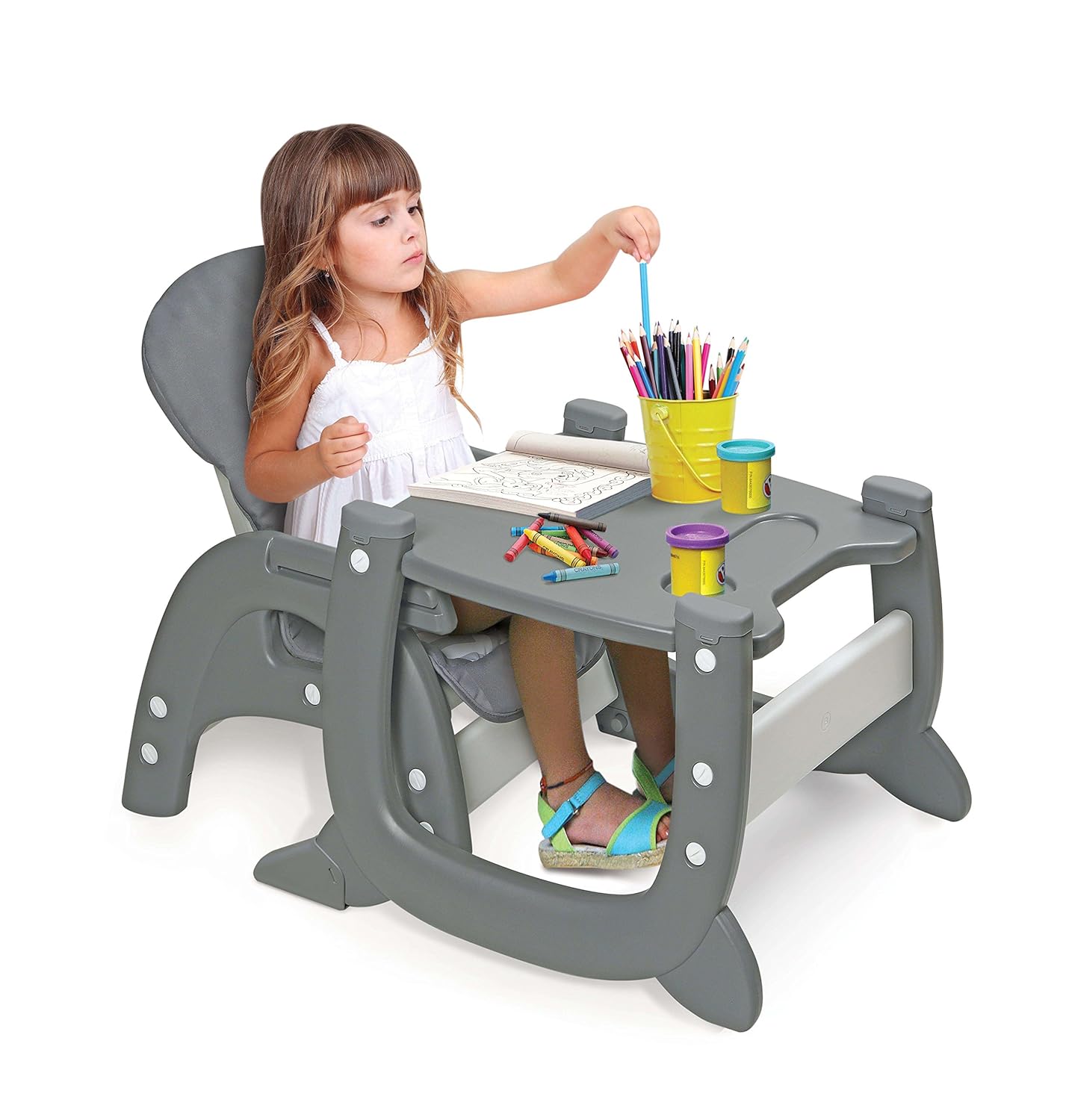 Badger Basket Envee II – Silla alta convertible para bebé con asiento de alimentación infantil, asiento elevador y escritorio para niños pequeños