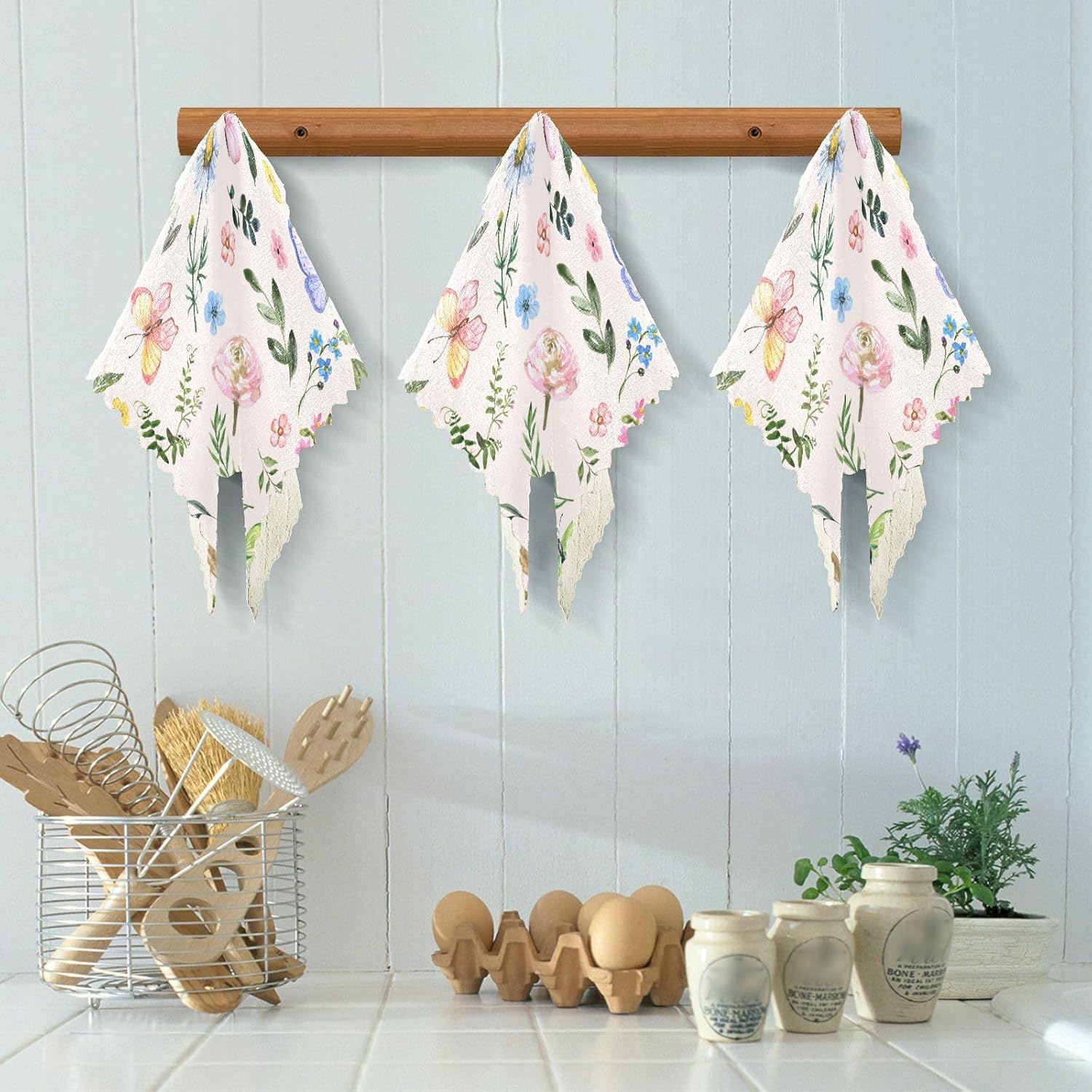 Spring Wildflowers Leaf Butterfly Quality Decor Microfiber Dish Drying Towel Fast Drying 6 Pack Rags for Bathroom Coffee
