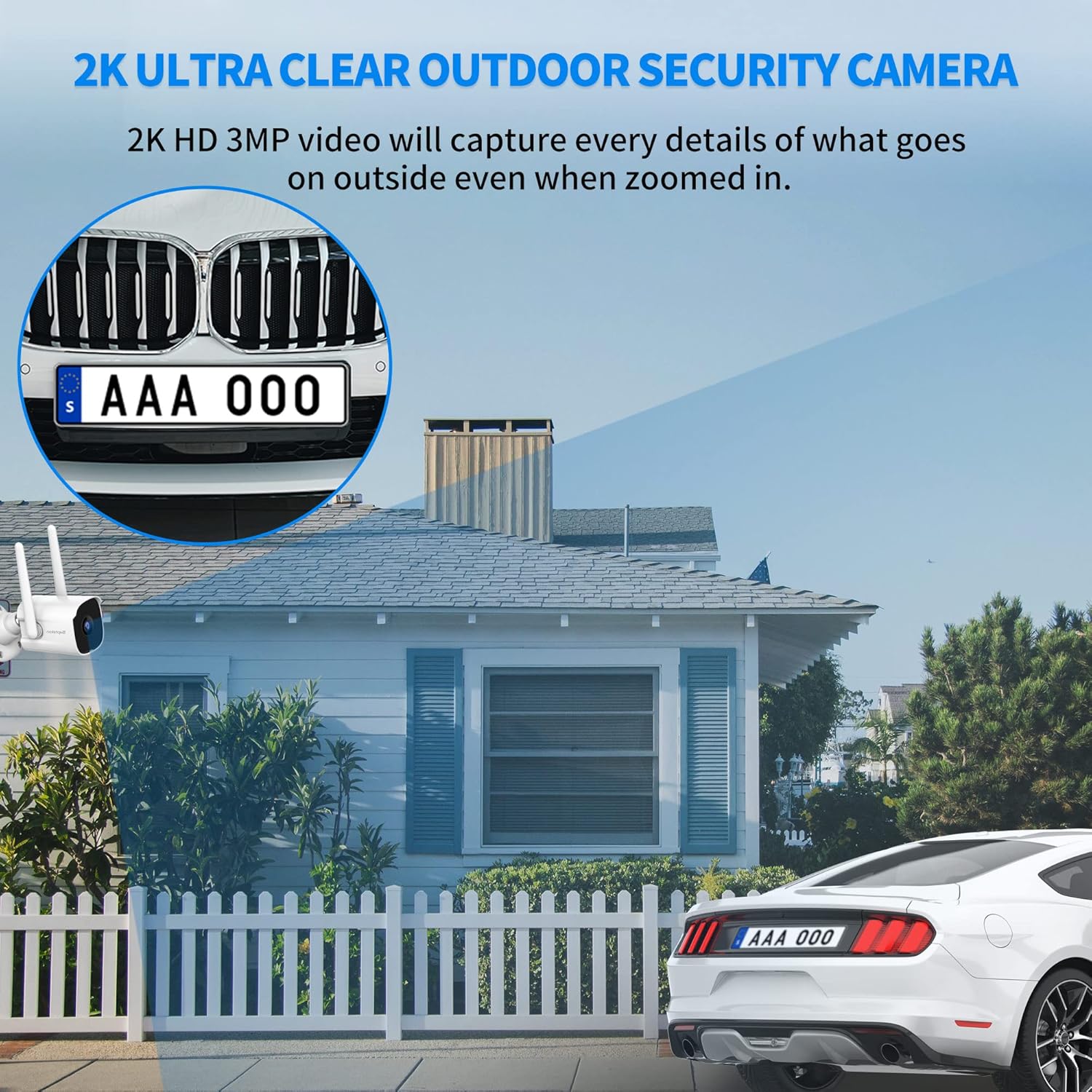Septekon Cámara de seguridad 2K para exteriores, paquete de 2, cámaras de seguridad WiFi 2.4G con sirena inteligente, visión nocturna, detección de