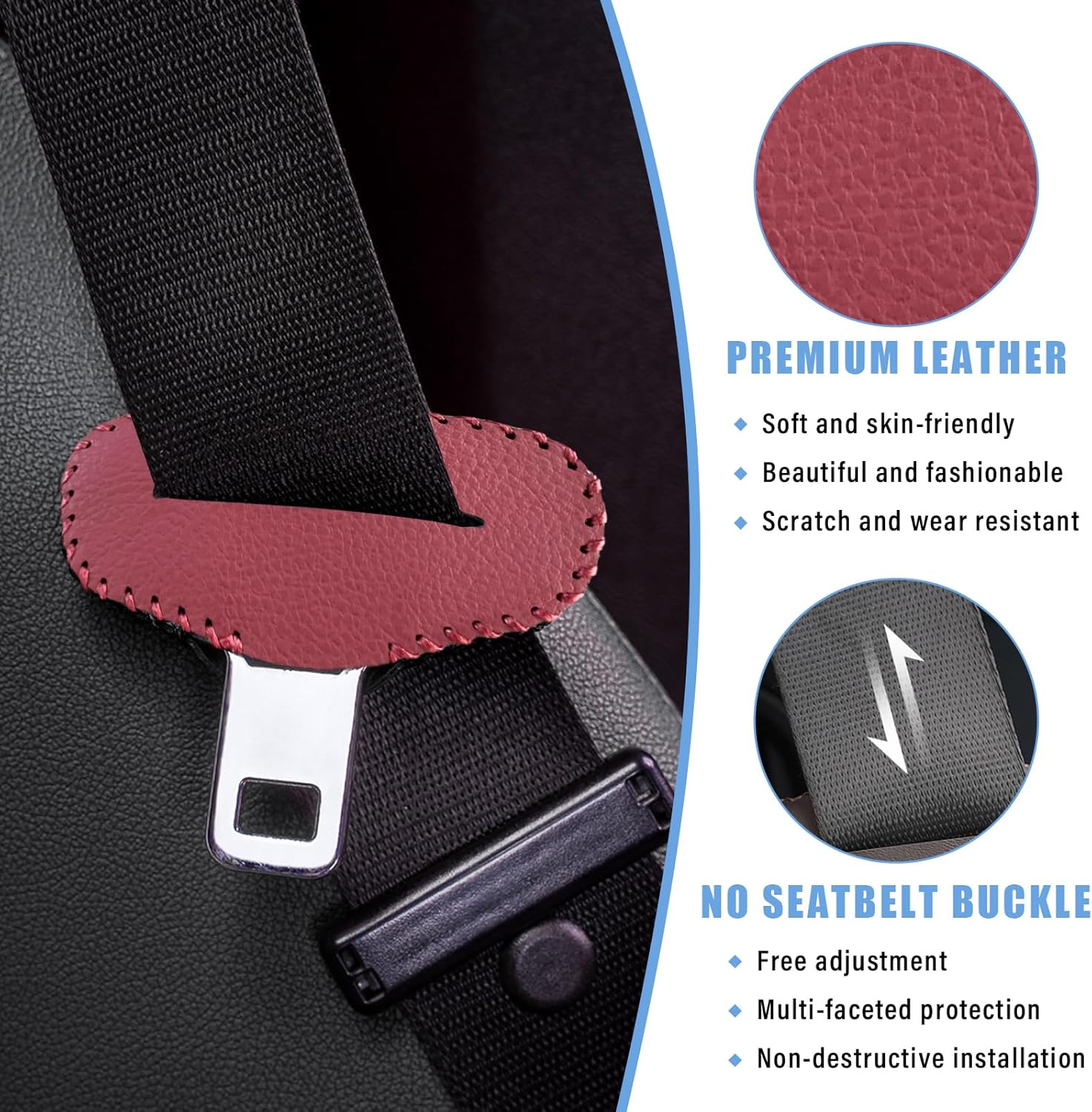 2 fundas para hebilla para cinturón de seguridad, de cuero antiarañazos, funda de clip silenciador para cinturón de seguridad, protector de hebilla