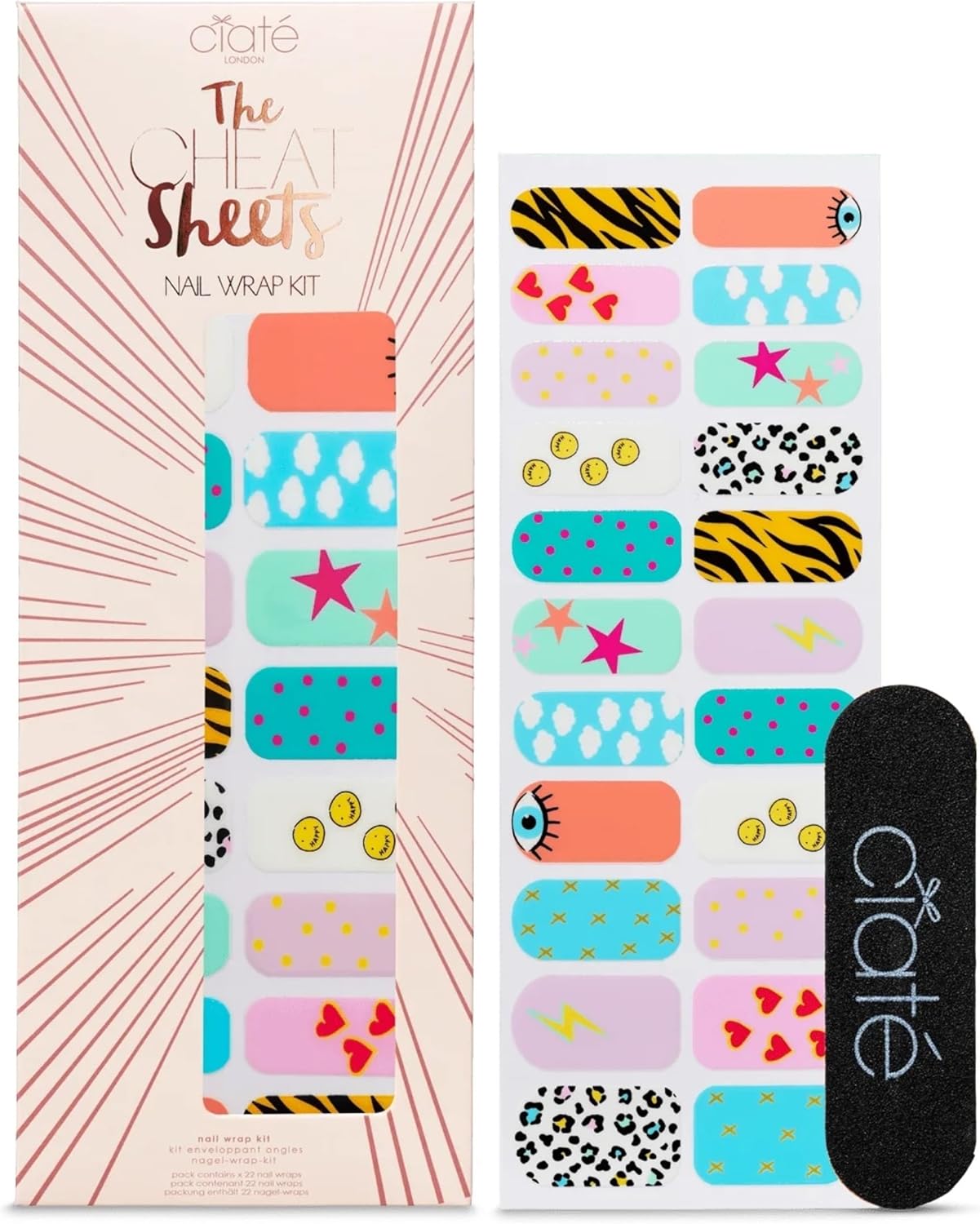 Ciaté London – Hojas de trucos para uñas en feria divertida, hoja de arte de uñas, calcomanías de manicura fáciles de aplicar, sin tiempo de secado,