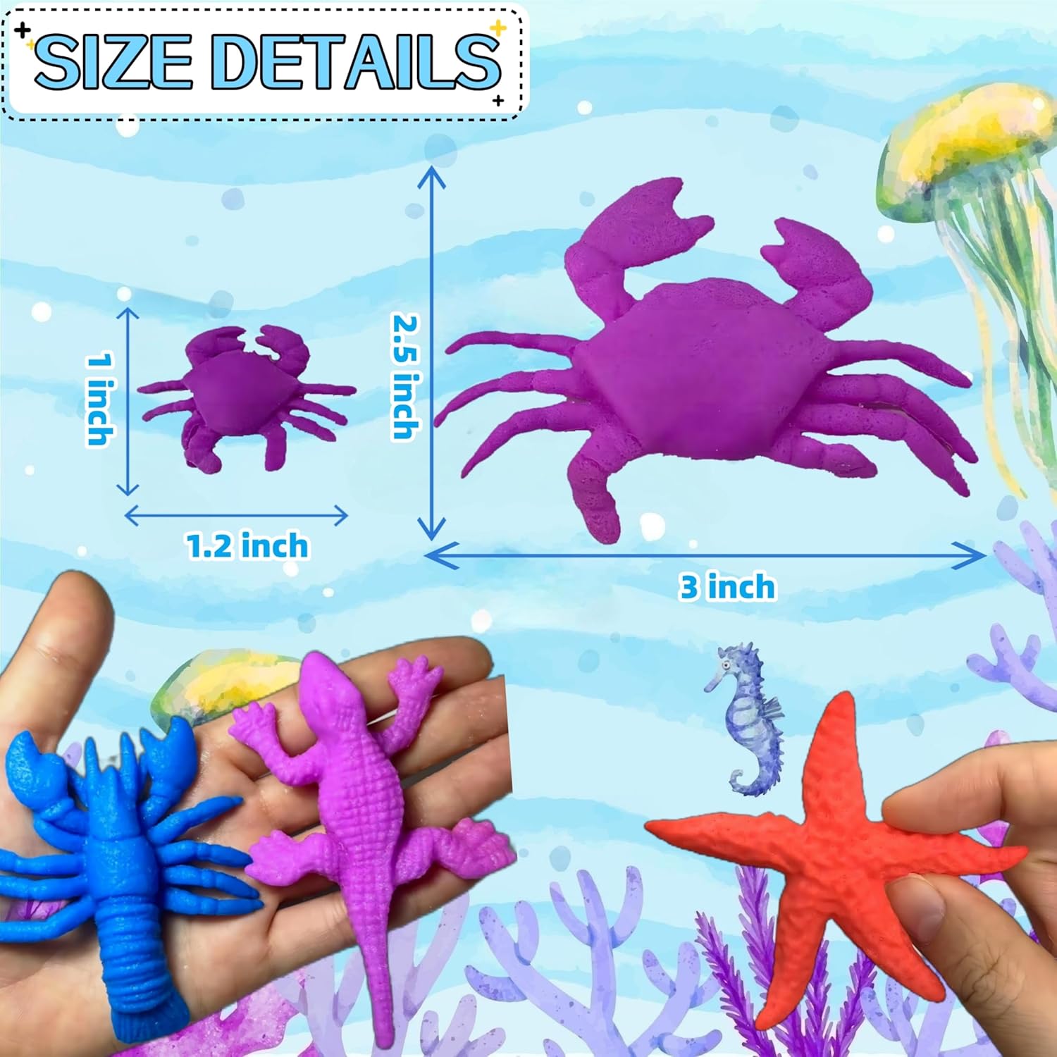 LilyBeauty Criaturas marinas que crecen en el agua, paquete de 50 animales marinos, recuerdos envueltos individualmente, juguete de animales