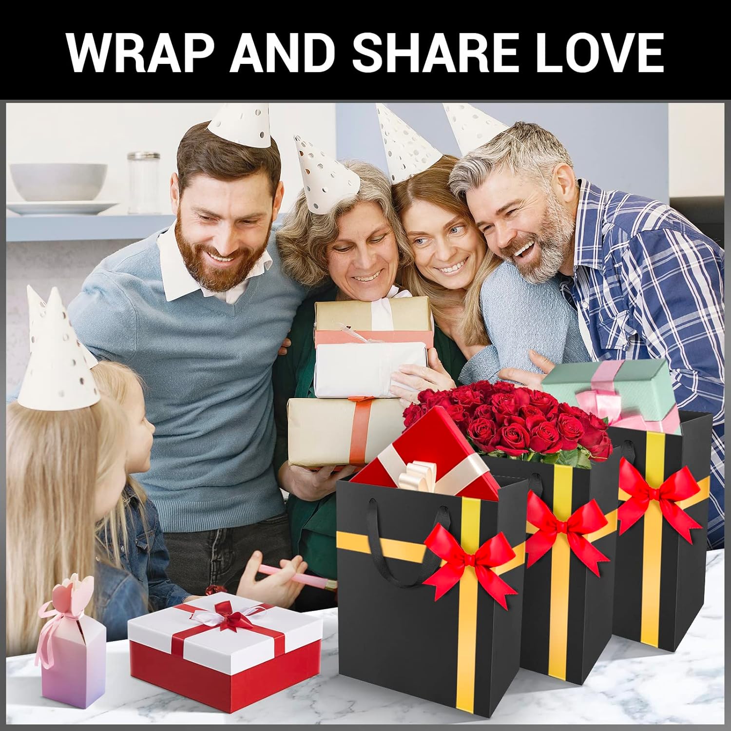 EUSOAR Bolsas grandes para envolver regalo, 20 bolsas de papel de 9.8 x 5.1 x 12.6 pulgadas con asas a granel, bolsas de compras para recuerdos de
