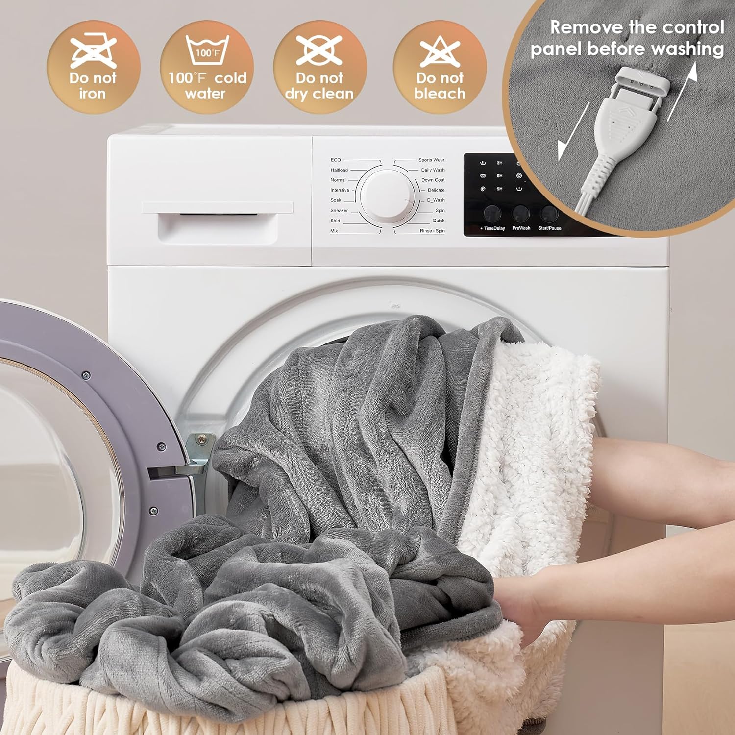 EHEYCIGA Manta térmica eléctrica individual  Manta térmica con 5 niveles de calefacción y 10 horas de apagado automático, suave y acogedora manta