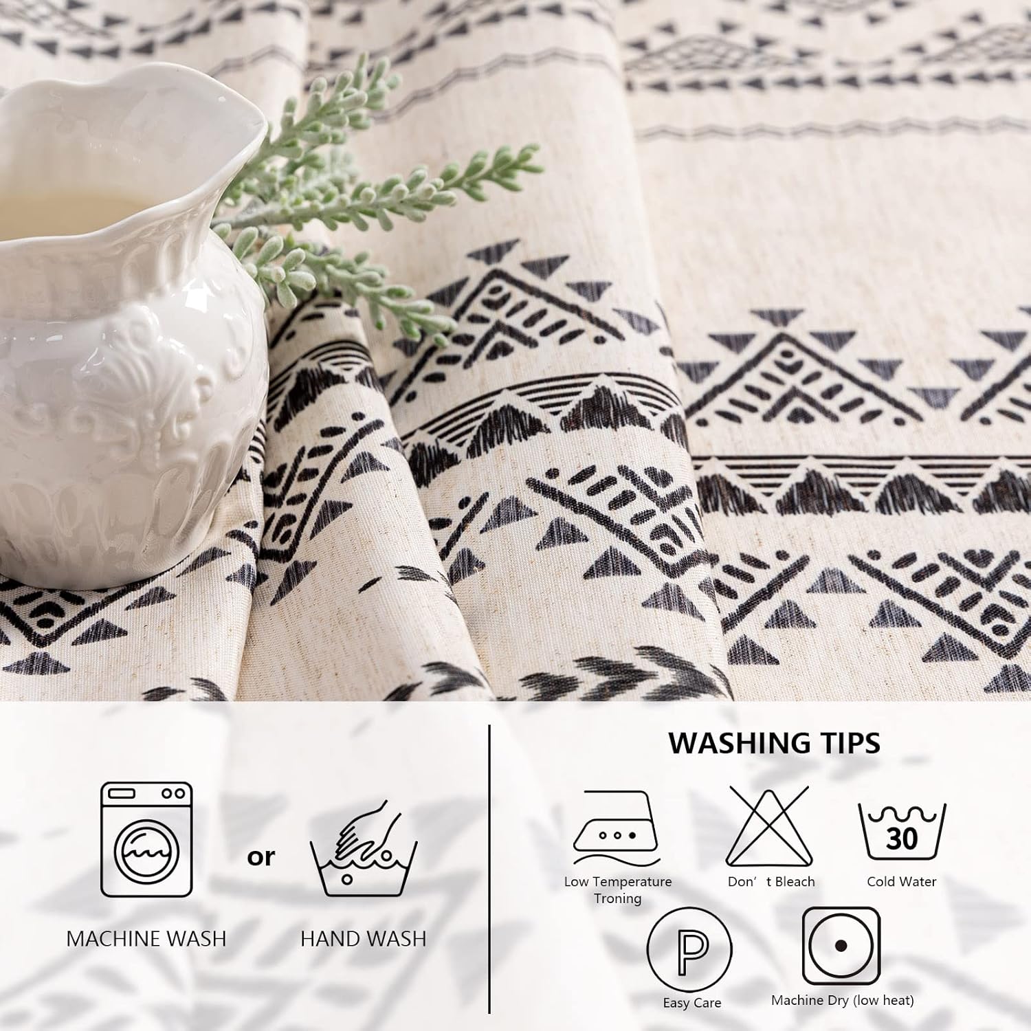 MYSKY HOME Mantel rectangular bohemio de lino de 60 x 102 pulgadas, impermeable, decorativo, para cocina, comedor, mantel bohemio para mesa de 6