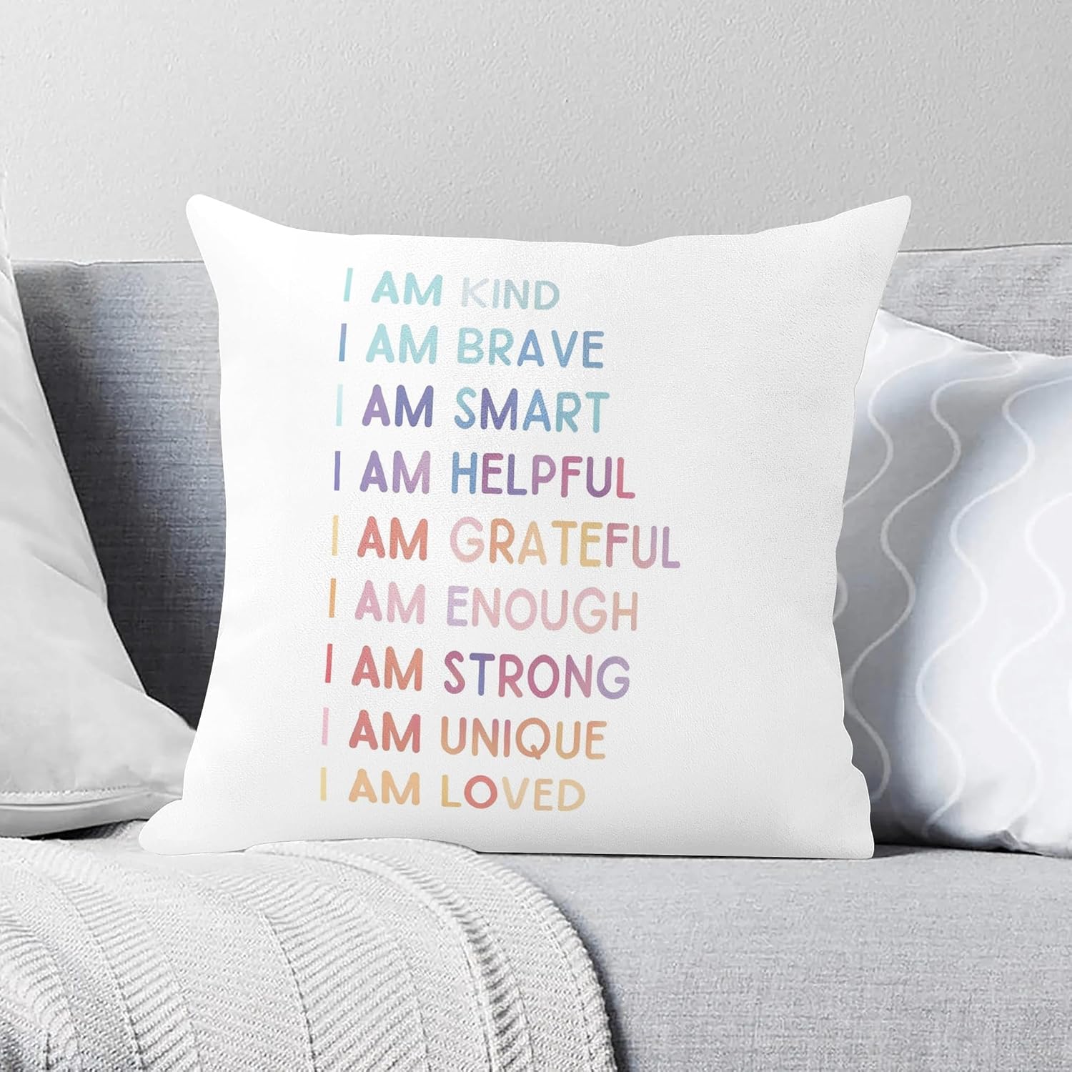Funda de almohada imprescindible para el aula, artículos de esquina calmantes para niños, decoración de almohada de salud mental para el hogar,