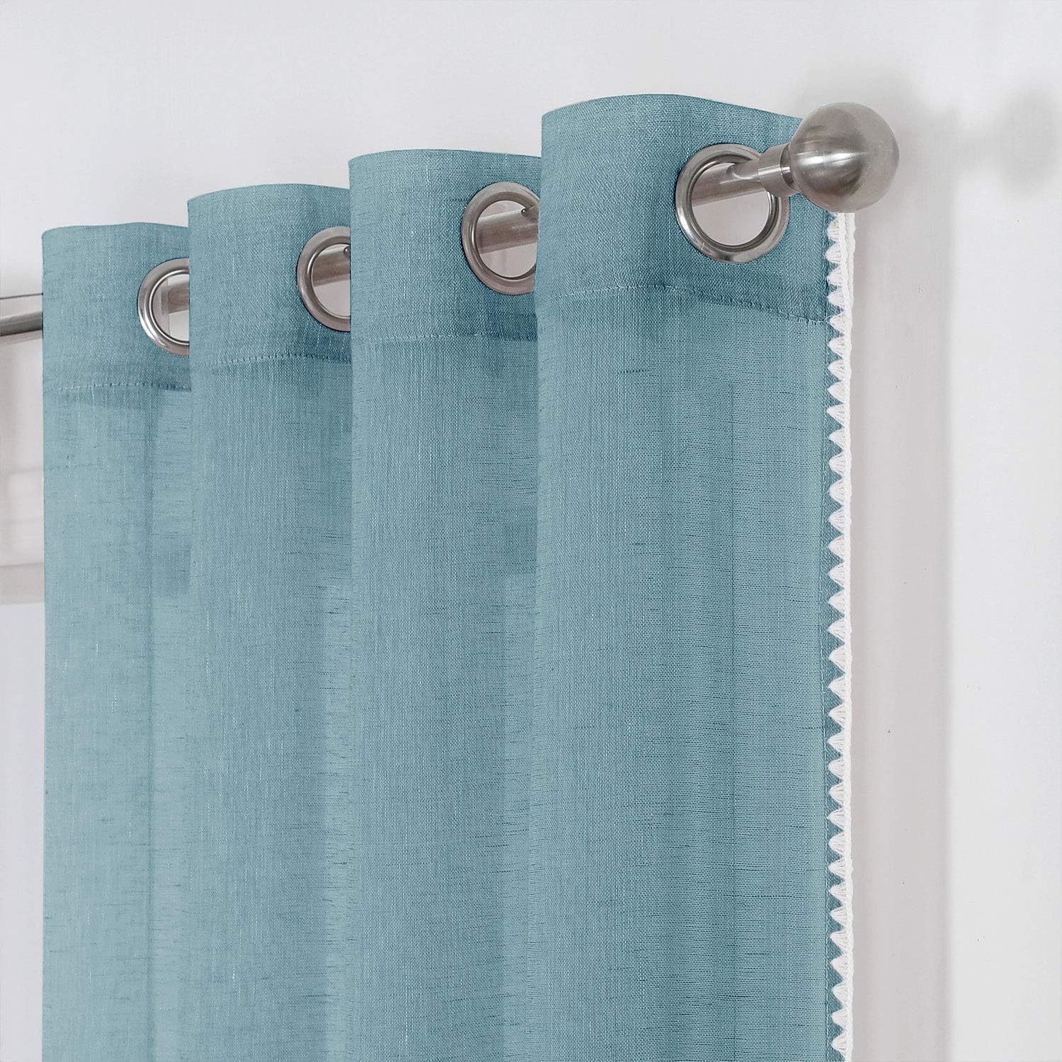 Selectex – Cortinas transparentes de lino natural con bordes semitransparentes