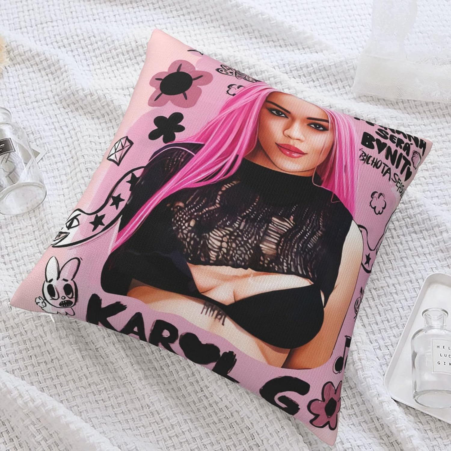 Karol Singer G – Funda de almohada decorativa de 18 x 18 pulgadas, funda cuadrada para sala de estar, dormitorio, sofá, coches