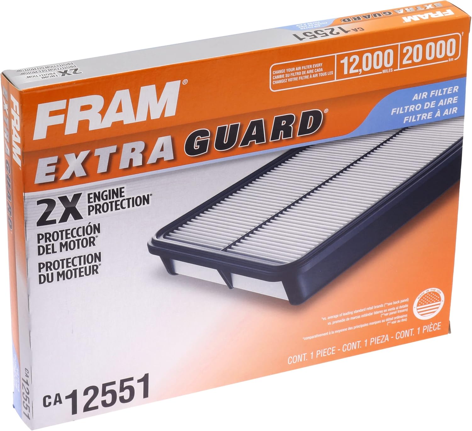 FRAM Extra Guard CA12551 – Filtro de aire rígido de repuesto para Nissan Altima 2019-2023 (2.5L), proporciona protección de filtro de hasta 12 meses