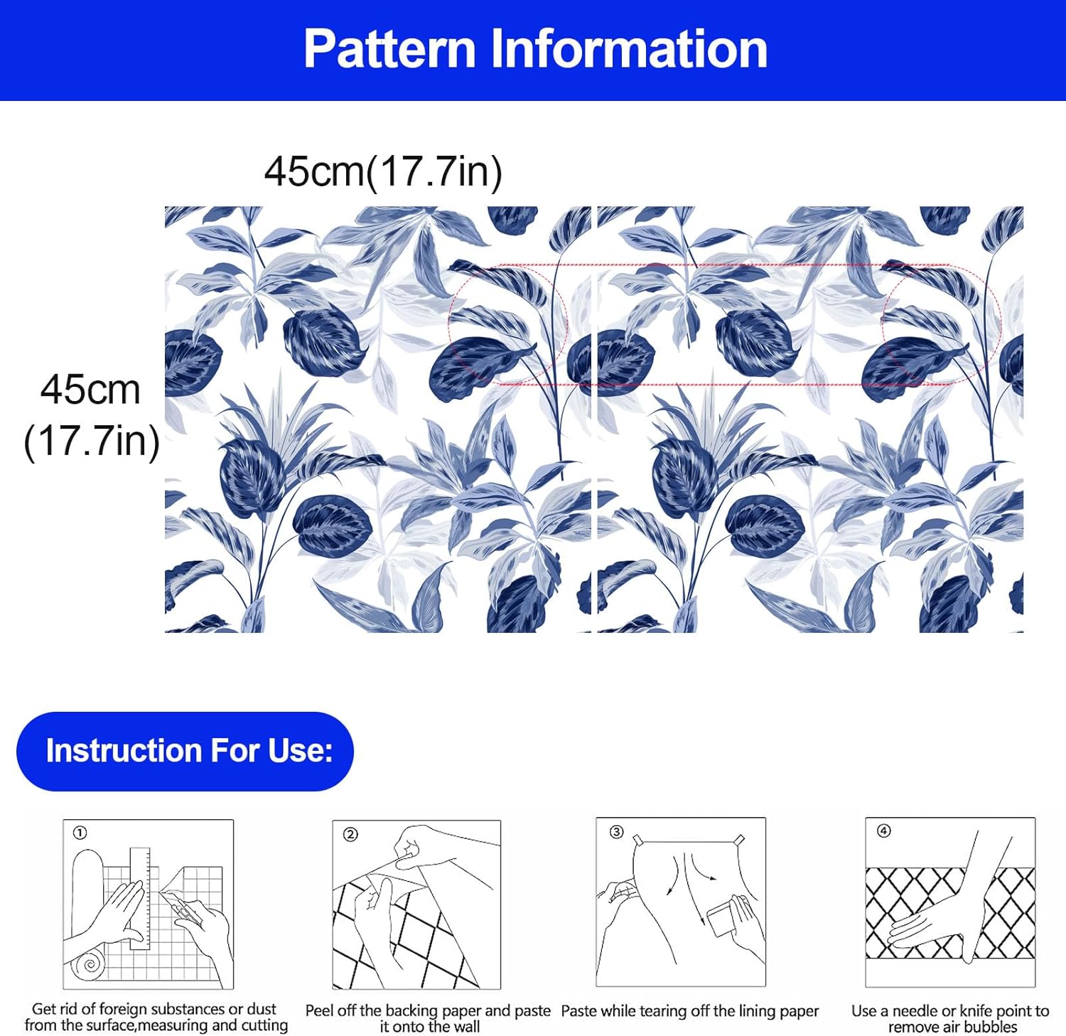 Papel tapiz adhesivo floral para despegar y pegar, extraíble, hojas azules, bohemio, fácil de despegar, autoadhesivo, moderno, impermeable, para