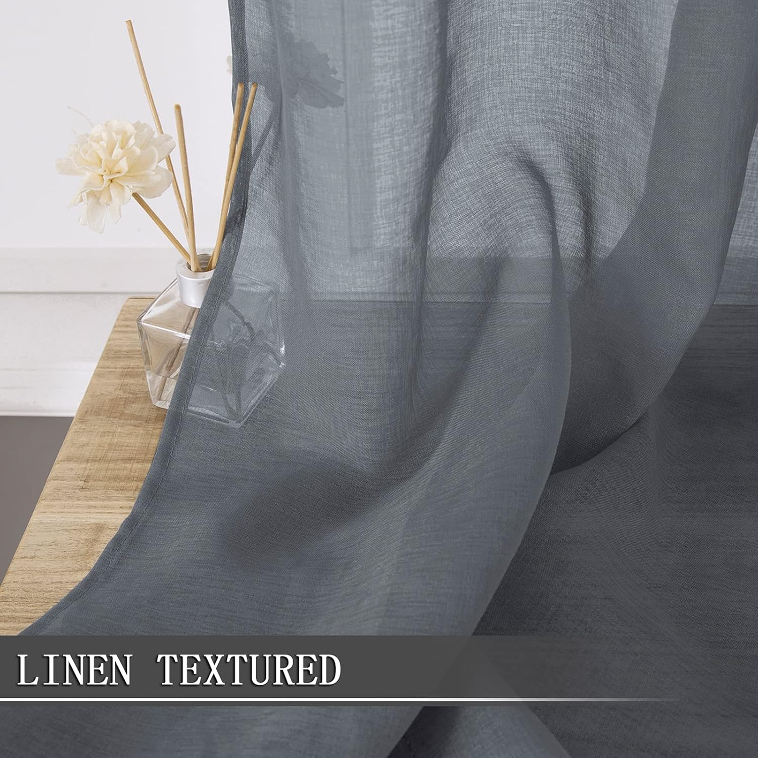Tollpiz – Cortinas cortas de gasa con textura de lino para cocina y baño, de media altura, filtran la luz, con bolsillo para varilla, 25 x 24