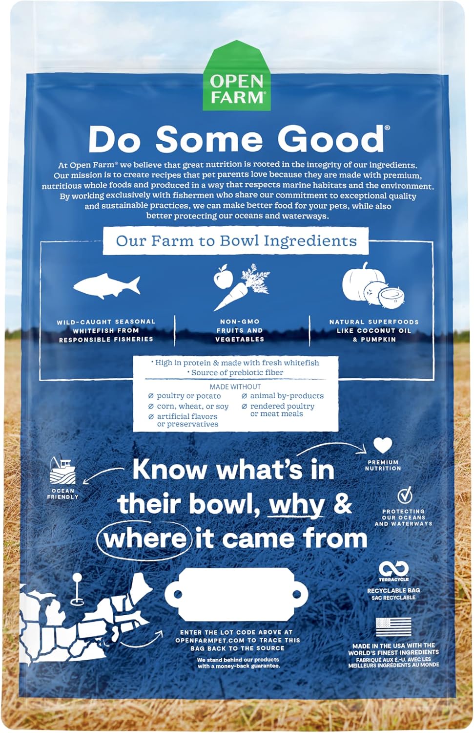 Open Farm Catch-of-The-Season – Alimento seco para perros sin granos, receta de pescado capturado de forma sostenible con superalimentos sin OMG y