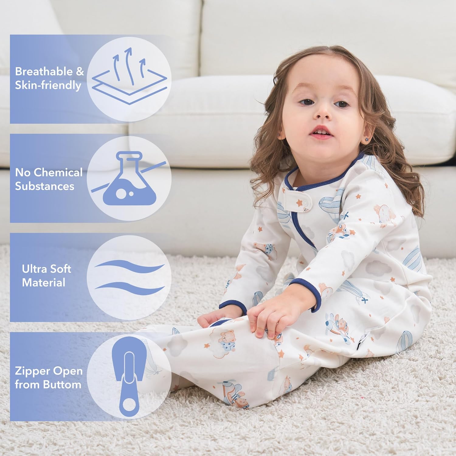 Saco de dormir para bebé, manta 100% algodón para bebé, saco de dormir de manga larga para niños pequeños de 0 a 18 meses