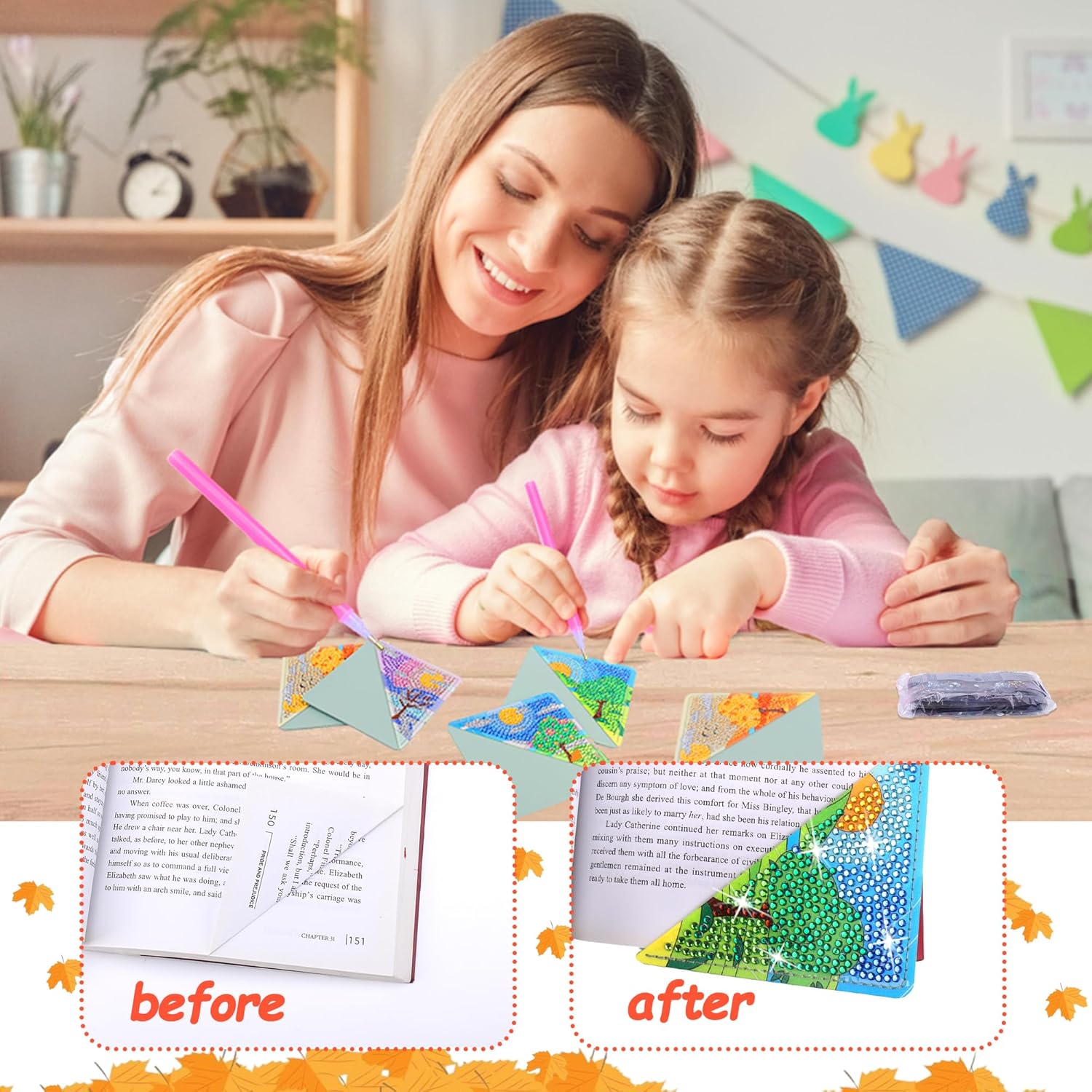 BSRESIN Marcapáginas de pintura de diamante, estilo paisaje, 4 bonitos marcadores de arte de diamantes para amantes de los libros, kits de pintura