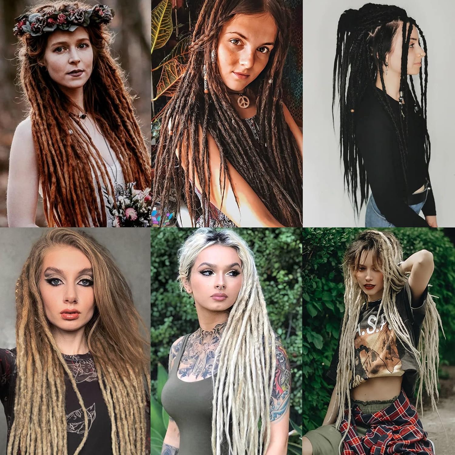 Leeven Extensiones de rastas de 40 hebras de 24 pulgadas, negro a gris, un solo extremo de 0.2 in de ancho, hechas a mano, rastas, cabello sintético