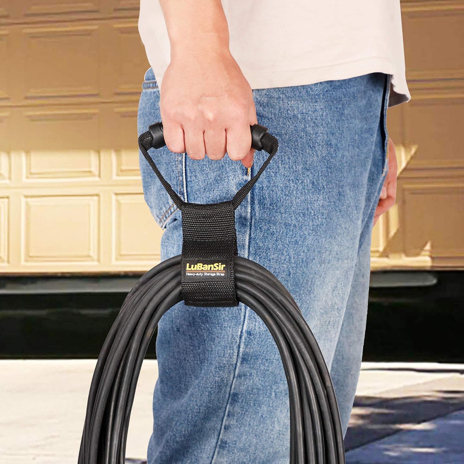 LuBanSir Organizador de cables de extensión, correas de almacenamiento resistentes con asa de transporte para garajes, jardines, casas rodantes y