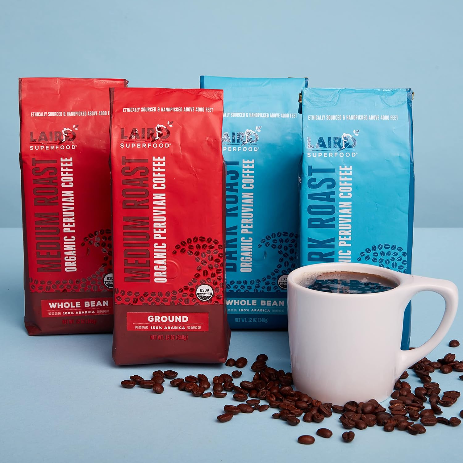 Laird Superfood Café molido peruano de tostado medio, café molido de alta calidad, sin gluten, sin lácteos, sin OMG, paleo, apto para ceto, bolsa de