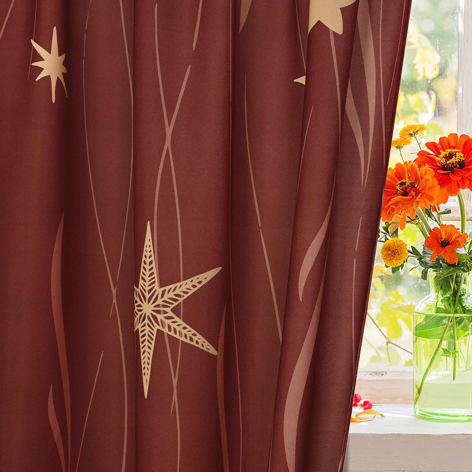 Alishomtll Cortinas de otoño de 63 pulgadas de largo, 2 paneles de cortinas de otoño, decoración de pared, cortinas de ventana de arce de calabaza