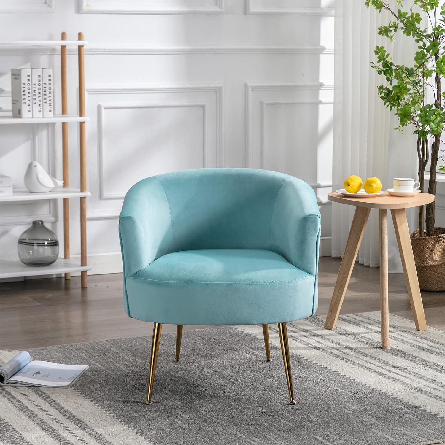 KIVENJAJA Accent Barrel – Silla moderna tapizada de terciopelo, sillón tapizado para sala de estar, dormitorio, espacio pequeño, felpa con patas de