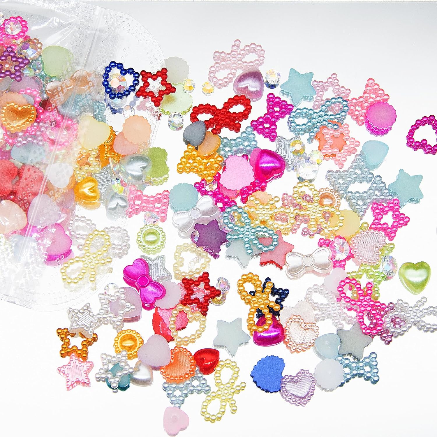 550 piezas de perlas de color 3D para uñas, perlas huecas, corazón, estrella, lazos, luna, flor, mariposa, lazo, perlas 3D, dijes para uñas, gemas