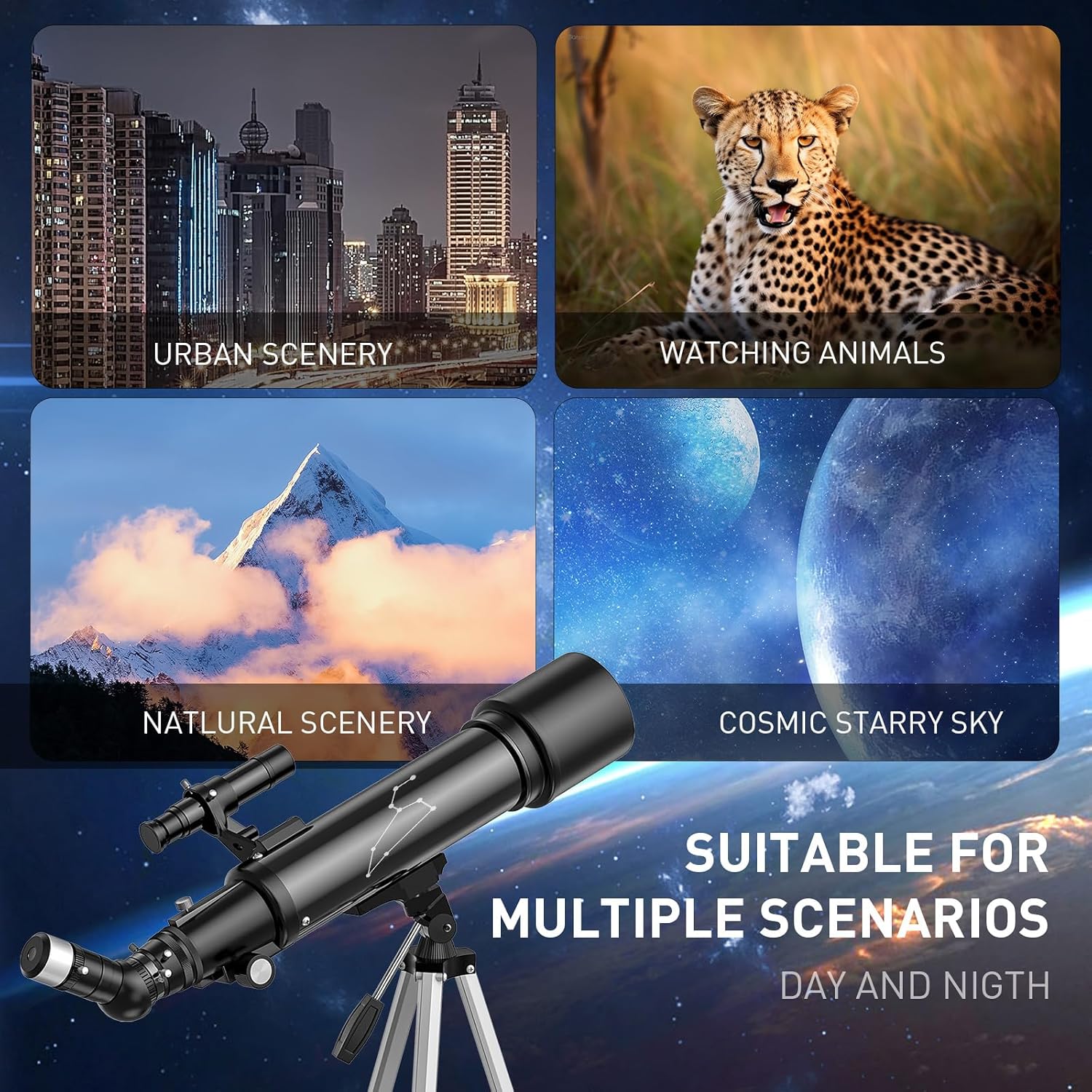 Qniuco Telescopio, 2.756 in Apertura 23.622 in Telescopios para Adultos Astronomía y Niños y Principiantes, Telescopio de refracción portátil con un
