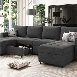 Belffin Sofá modular modular modular en forma de U con cajones de almacenamiento, sofá extraíble de 6 plazas con tumbonas, modular de gran tamaño Belffin Sofá modular modular modular en forma de U con cajones de almacenamiento, sofá extraíble de 6 plazas con tumbonas, modular de gran tamaño