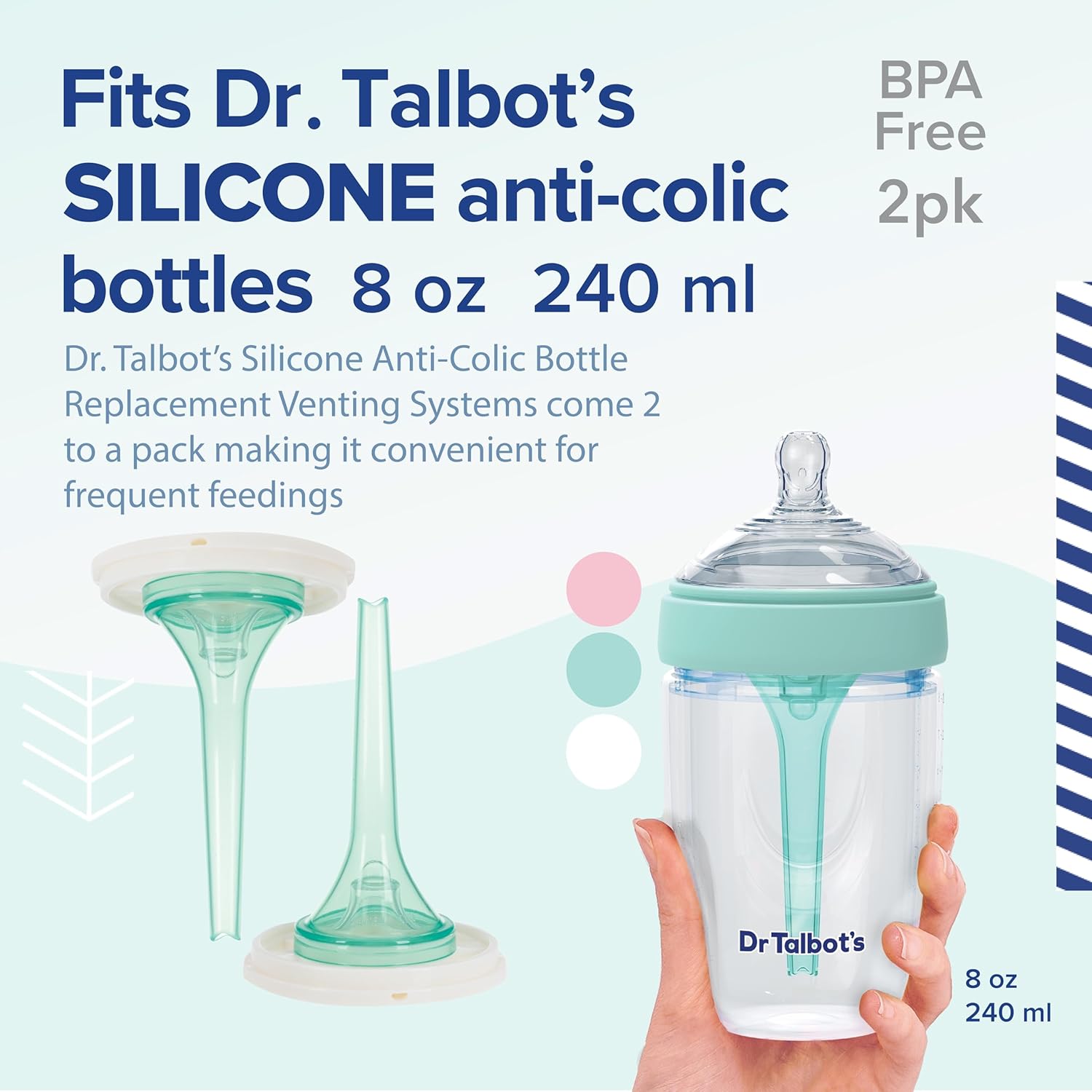 Dr. Talbot’s Válvulas de repuesto de biberones anticólicos de silicona, biberón anticólico de 8 onzas, suministros de alimentación para recién