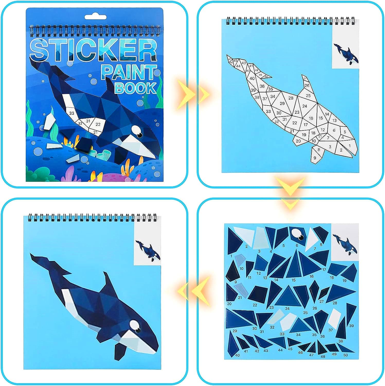 Manualidades para niños de 4 a 8 años, libros de pintura adhesiva, paquete de 6 libros de calcomanías de números para niños y niñas, recuerdos de