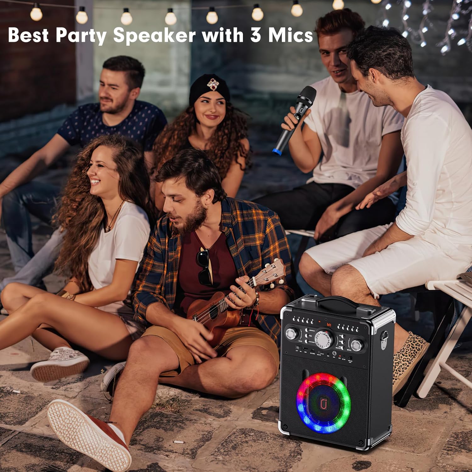 Máquina de karaoke S8-T con 3 micrófonos inalámbricos, máquina de karaoke portátil para fiesta, TWS Wirelss Kareokee PA System Party Speaker con