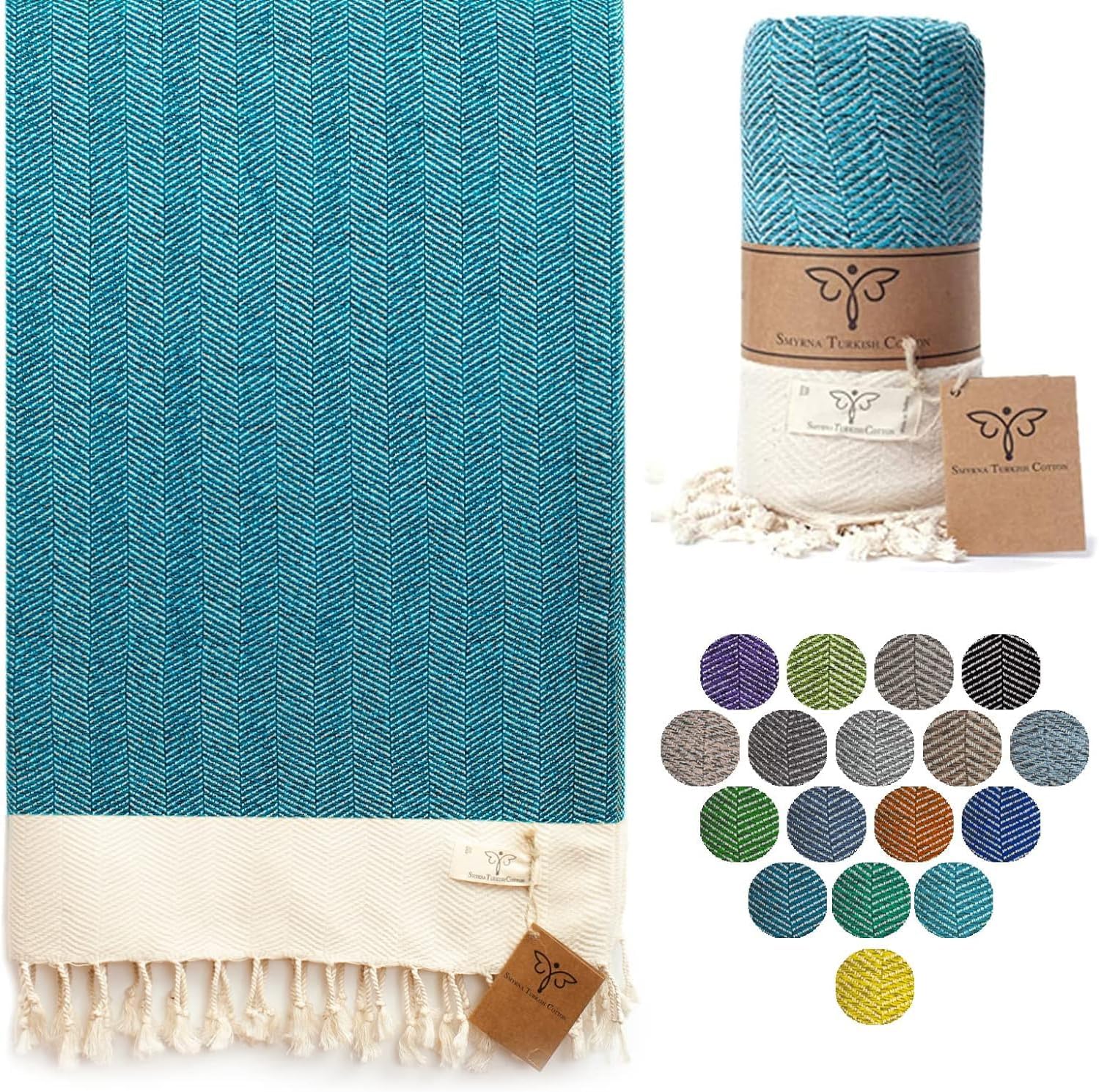 Smyrna Herringbone Series – Toalla de playa turca original, 100% algodón, prelavada, 37 x 71 pulgadas, toalla de baño peshtemal y turca para spa,